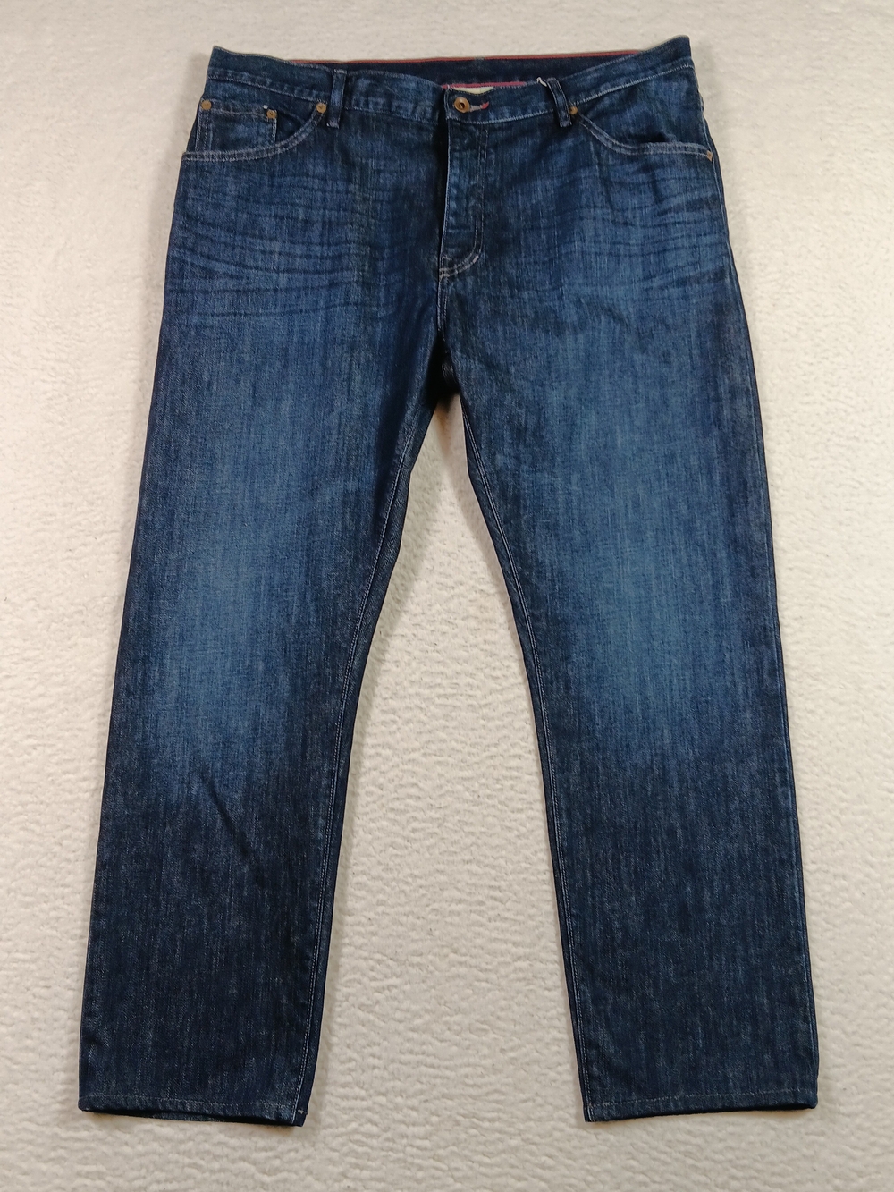 Raleigh Denim Jeans Mens 38 Blue Indigo Martin Straight Leg Whiskers Stretch